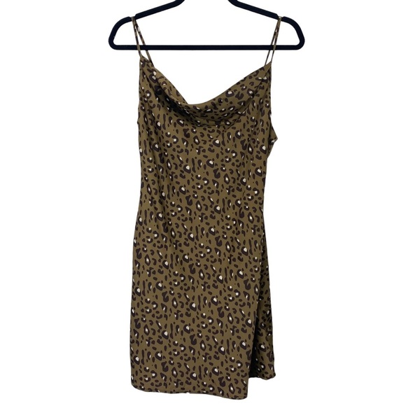 Urban Outfitters Mallory Leopard Print Cowl Neck Slip Dress Sz M Back Zip - Picture 2 of 15